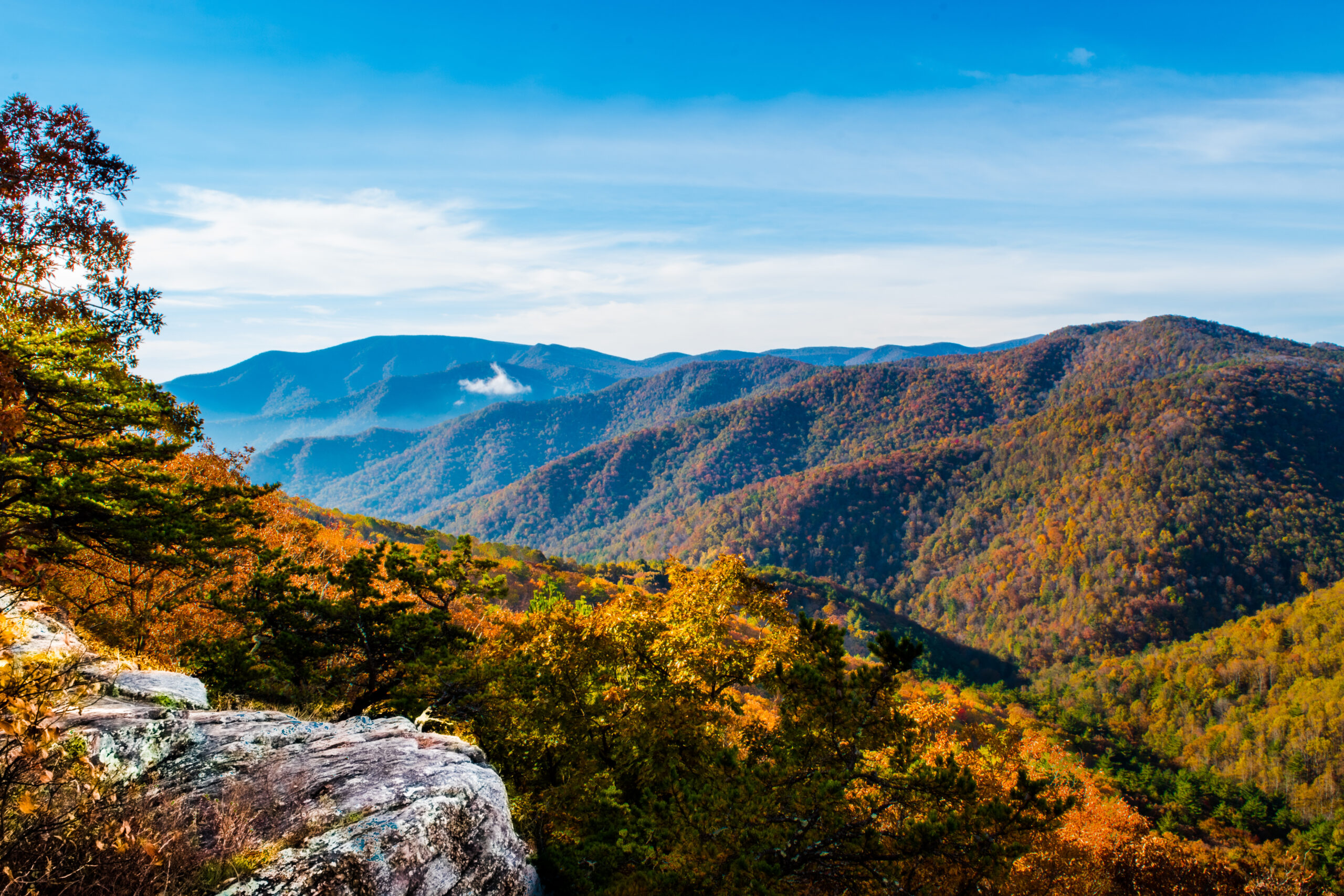Appalachian Overlook with Colorful Leaves Accenting Boulder Outcropping